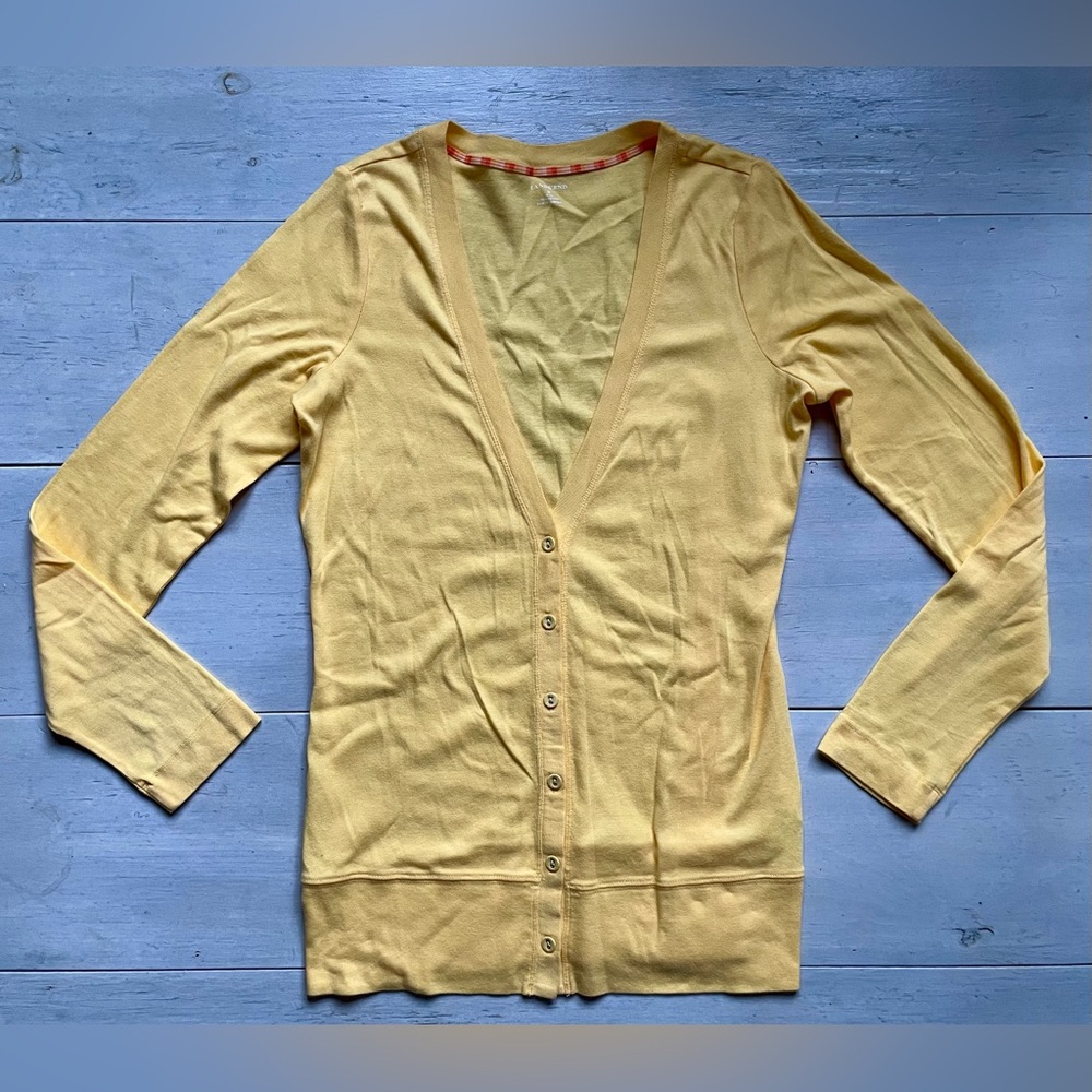 Land’s End Women’s Lightweight Yellow Button Cardigan Size M Cotton Cottagecore